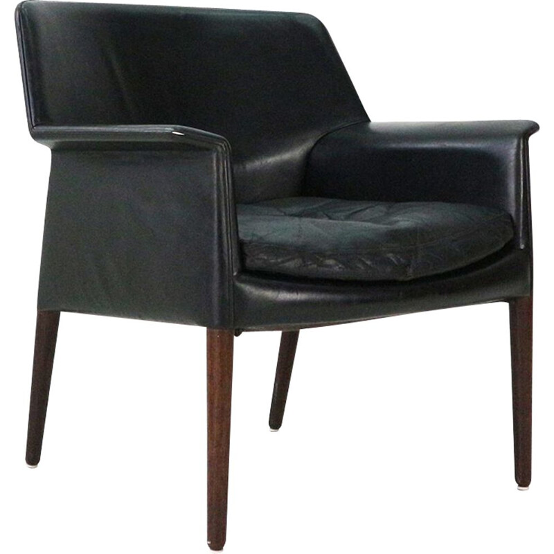 Vintage club chair in leather and rosewood by E. Larsen & A.B. Madsen, 1960