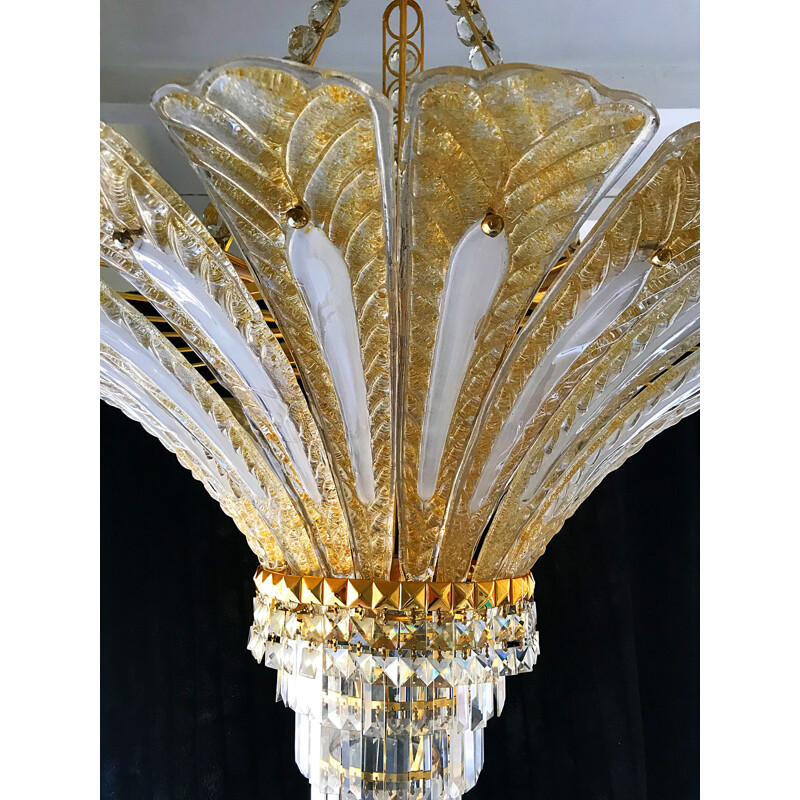 Large vintage chandelier glass Murano and 24ct gold plated