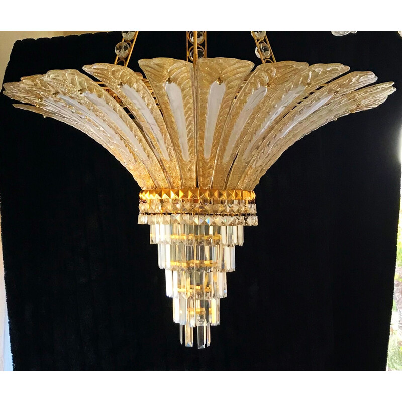 Large vintage chandelier glass Murano and 24ct gold plated