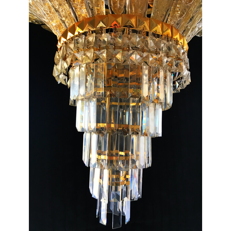 Large vintage chandelier glass Murano and 24ct gold plated