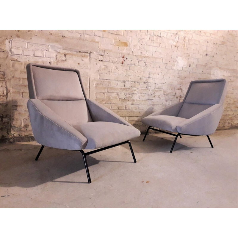 Pair of vintage grey chairs by Guermonprez, France 1950