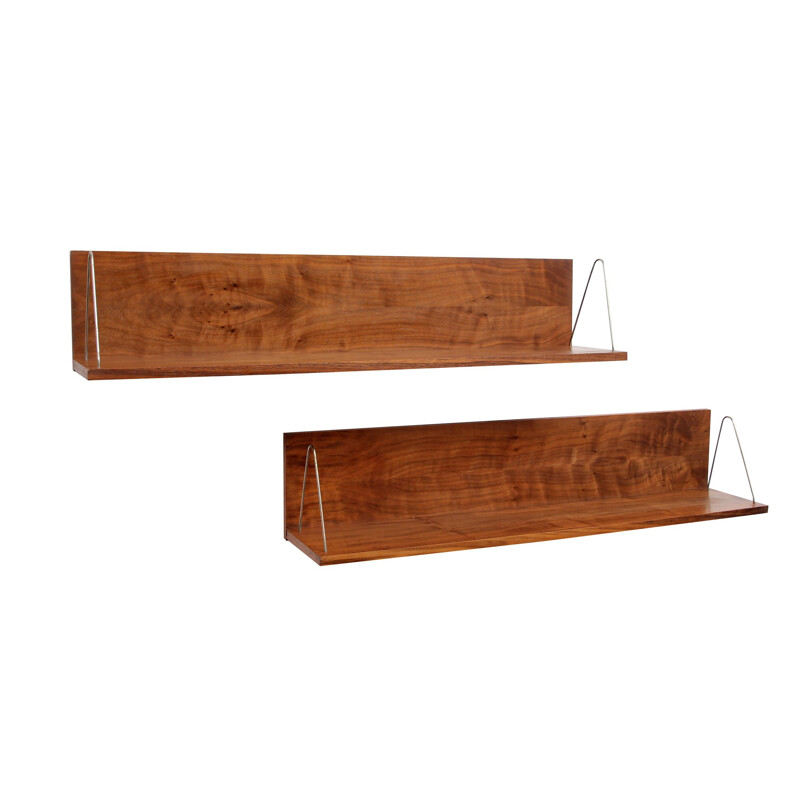 Pair of vintage walnut floating book shelves 