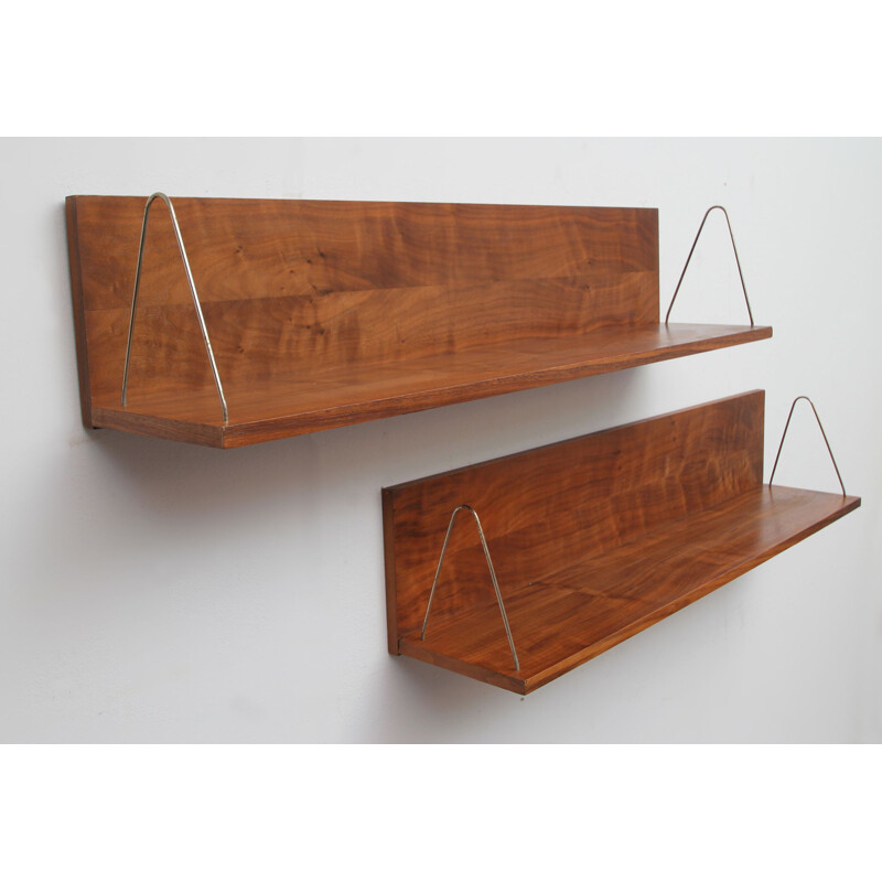 Pair of vintage walnut floating book shelves 