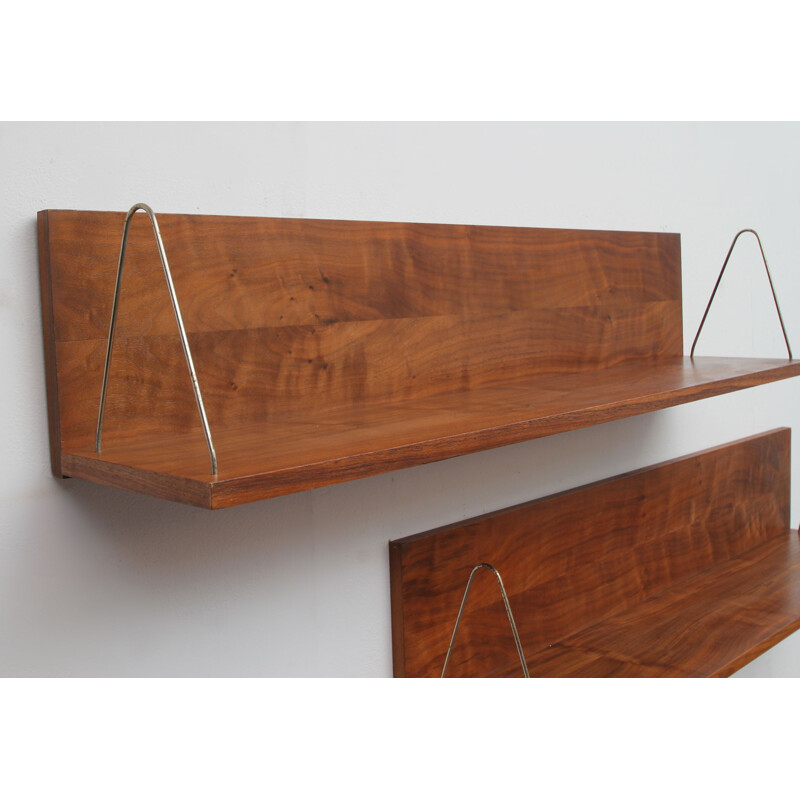 Pair of vintage walnut floating book shelves 