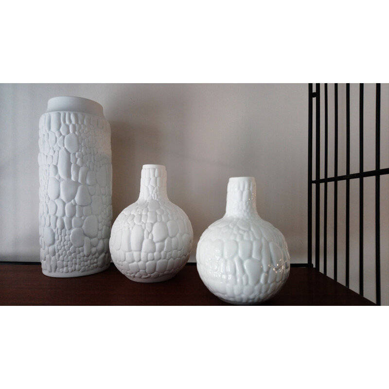 Trio of white vases by Kaiser German porcelain 1960