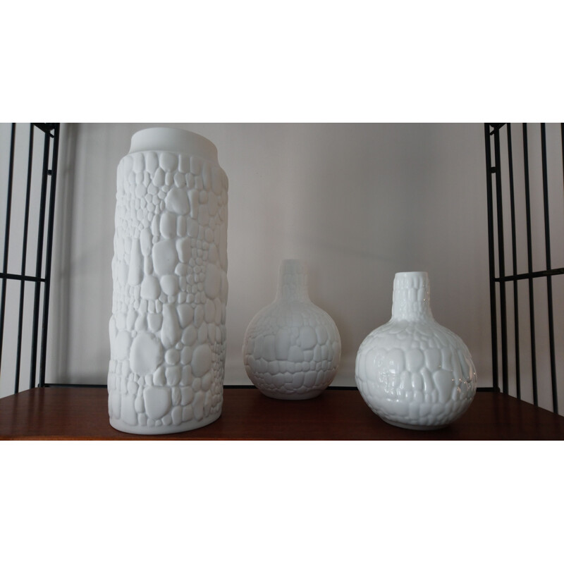 Trio of white vases by Kaiser German porcelain 1960