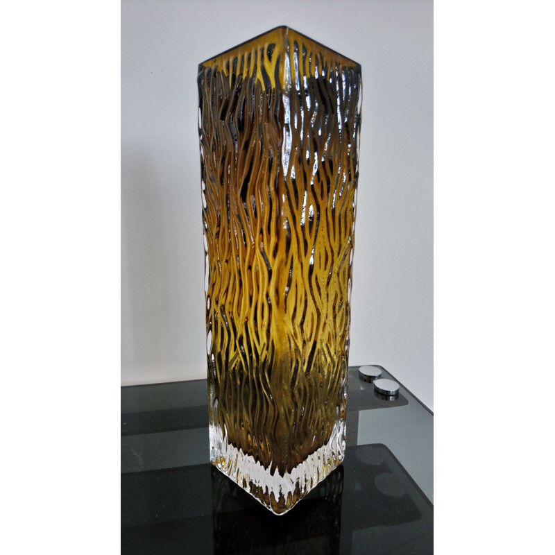 Vintage scandinavian vase in striated glass 1970