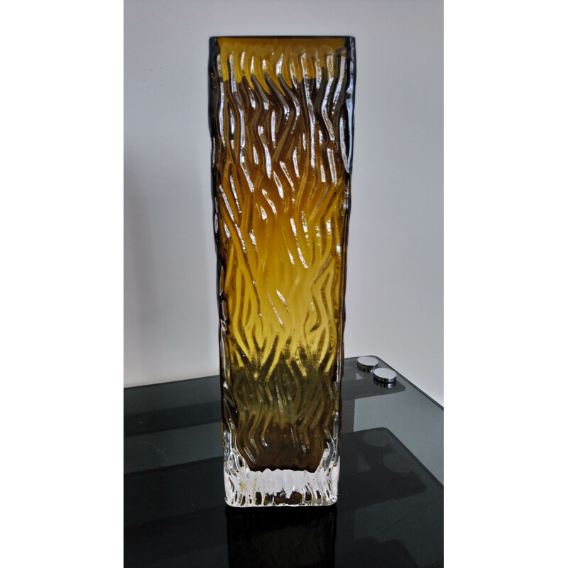 Vintage scandinavian vase in striated glass 1970