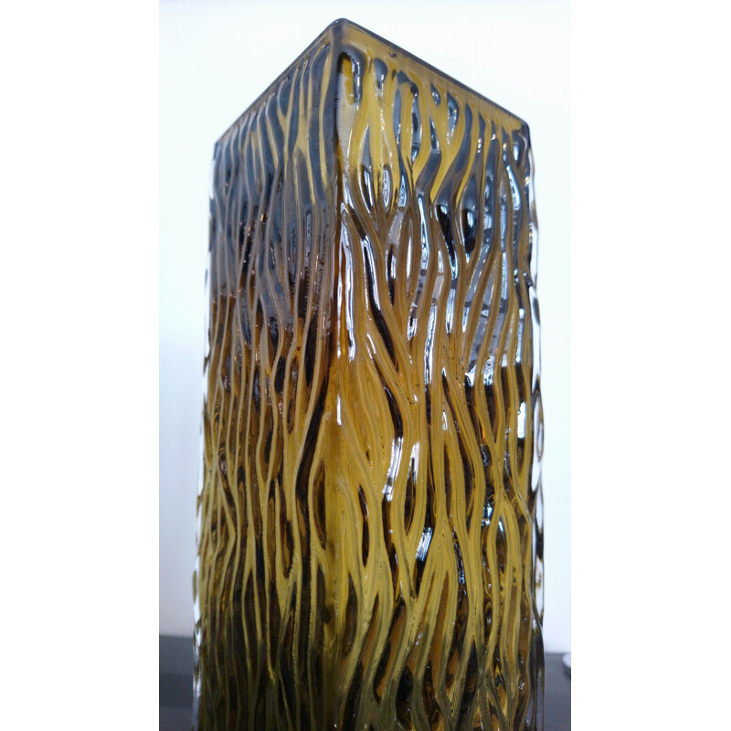 Vintage scandinavian vase in striated glass 1970