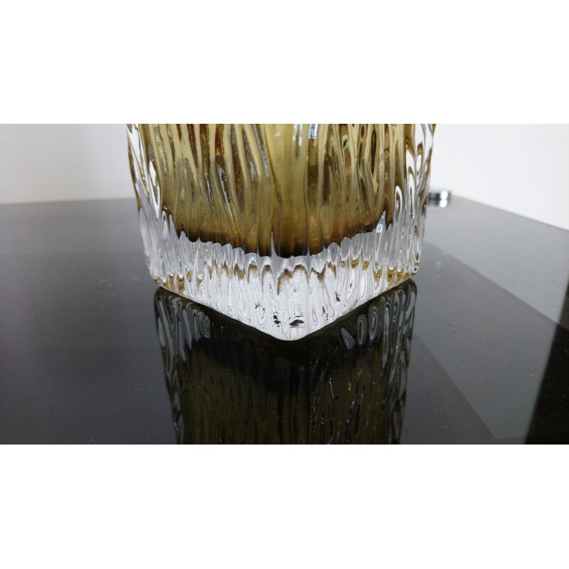 Vintage scandinavian vase in striated glass 1970