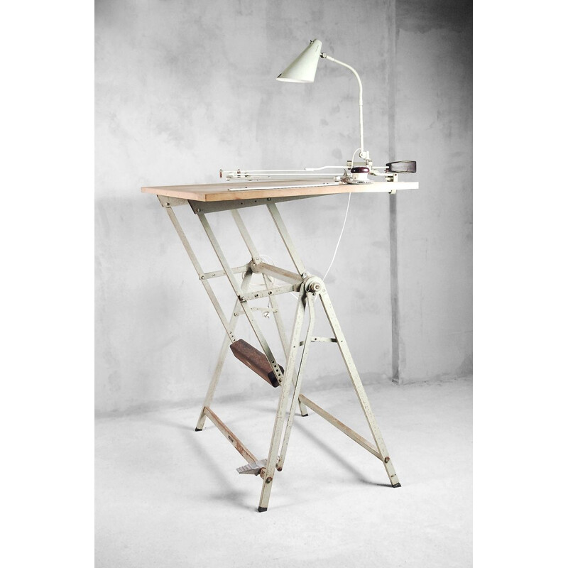 Vintage dutch drawing table for Valasske Mezirici in wood and metal 1950