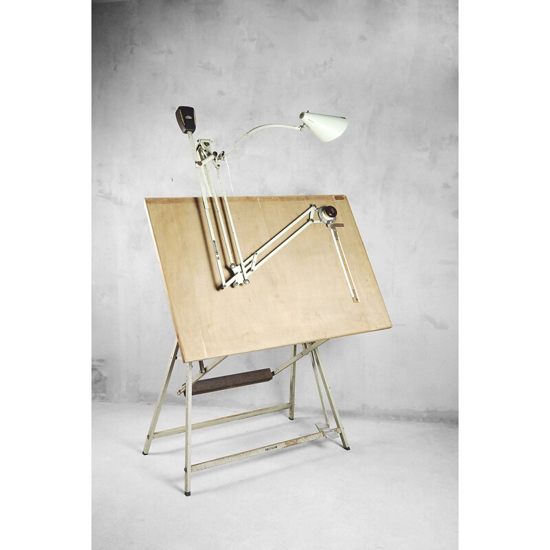 Vintage dutch drawing table for Valasske Mezirici in wood and metal 1950