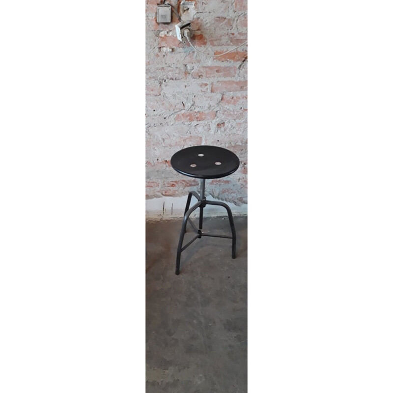 Vintage industrial stool in black iron 1960