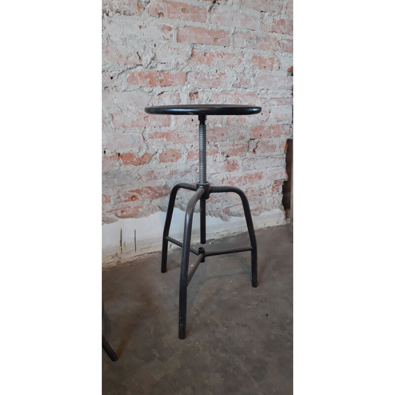 Vintage industrial stool in black iron 1960
