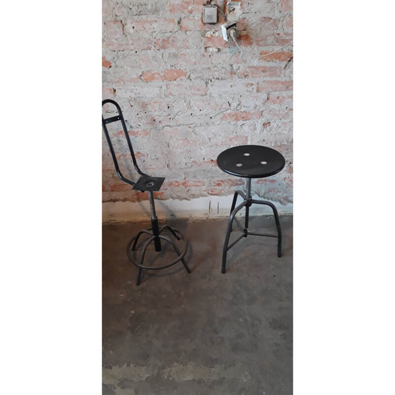 Vintage industrial stool in black iron 1960