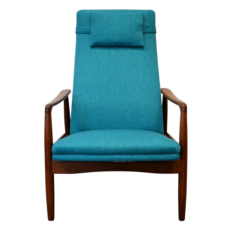 Fauteuil vintage pour SL Møbler en tissu bleu et teck 1960