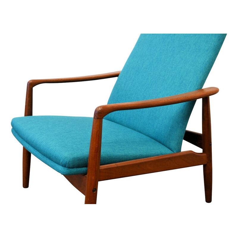 Vintage armchair for SL Møbler in teak and blue fabric 1960