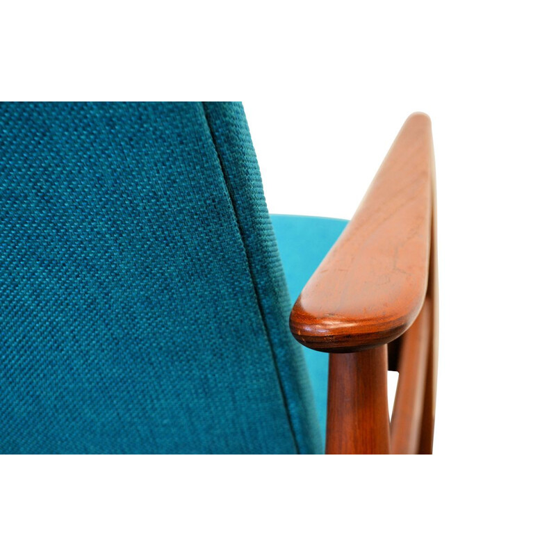 Vintage armchair for SL Møbler in teak and blue fabric 1960