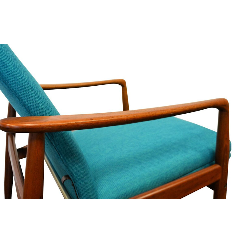 Fauteuil vintage pour SL Møbler en tissu bleu et teck 1960