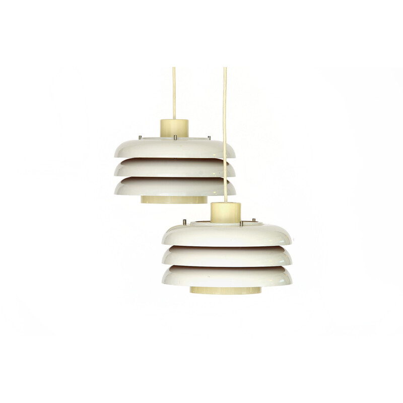 Pair of vintage plastic and white metal T724 pendant lights for Markaryd