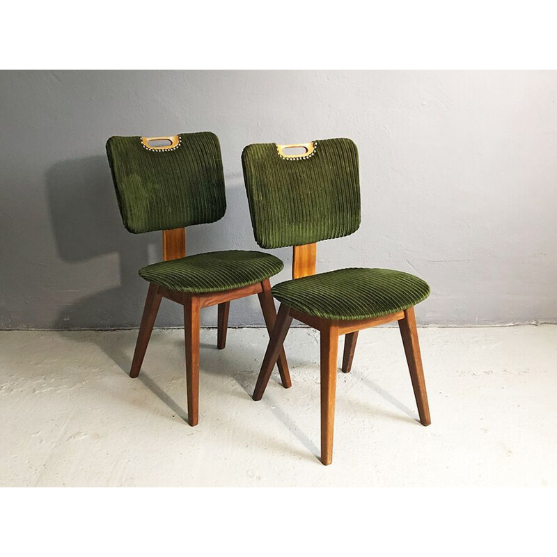 Set of 4 vintage chairs by Pastoe in green fabric and plywood 1960