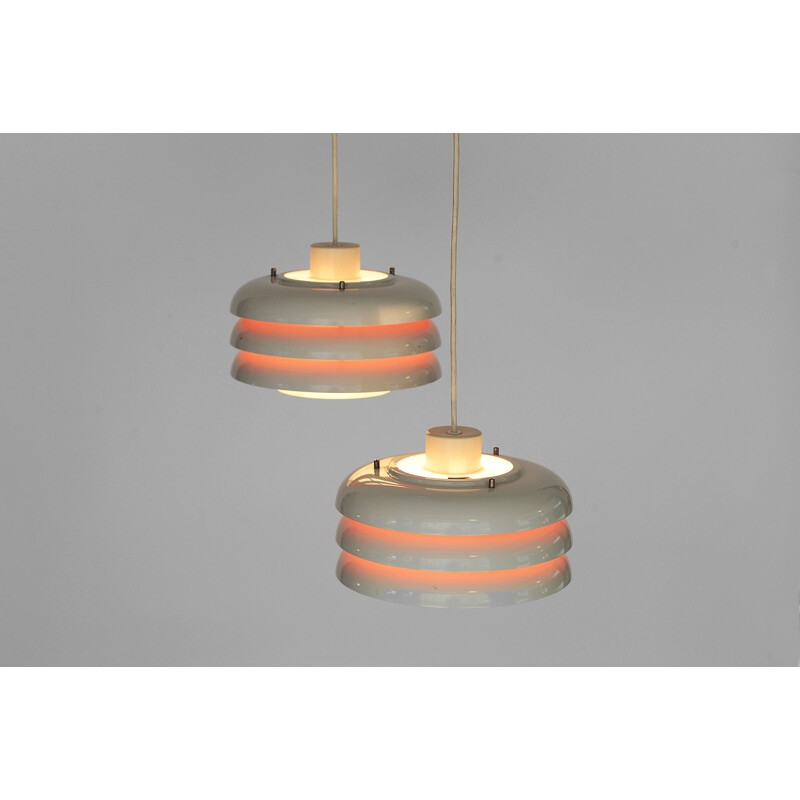 Pair of vintage plastic and white metal T724 pendant lights for Markaryd