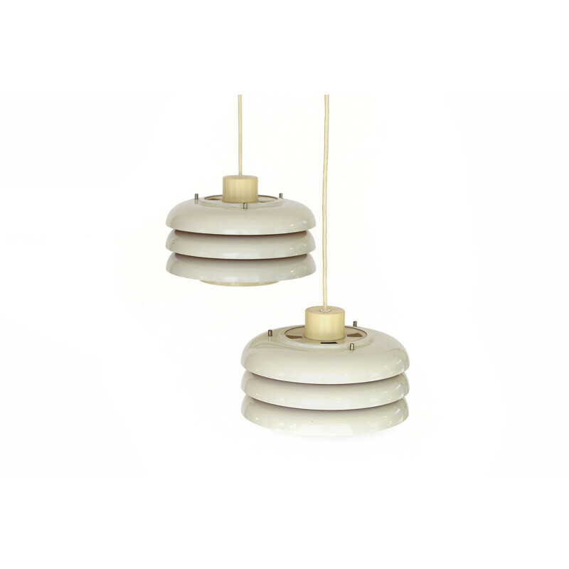 Pair of vintage plastic and white metal T724 pendant lights for Markaryd