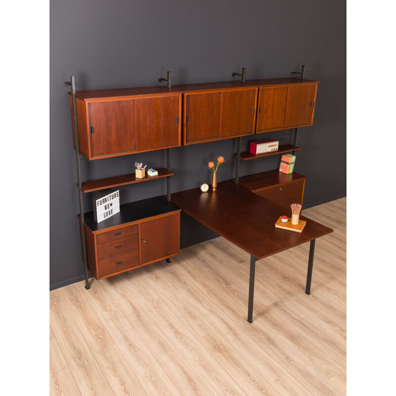 Vintage Scandinavian wall unit with desk in teak