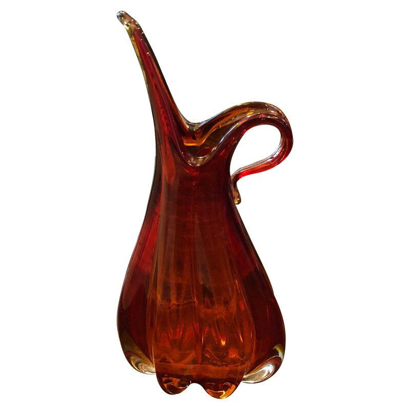 Jarrón vintage italiano de cristal de Murano rojo 1960
