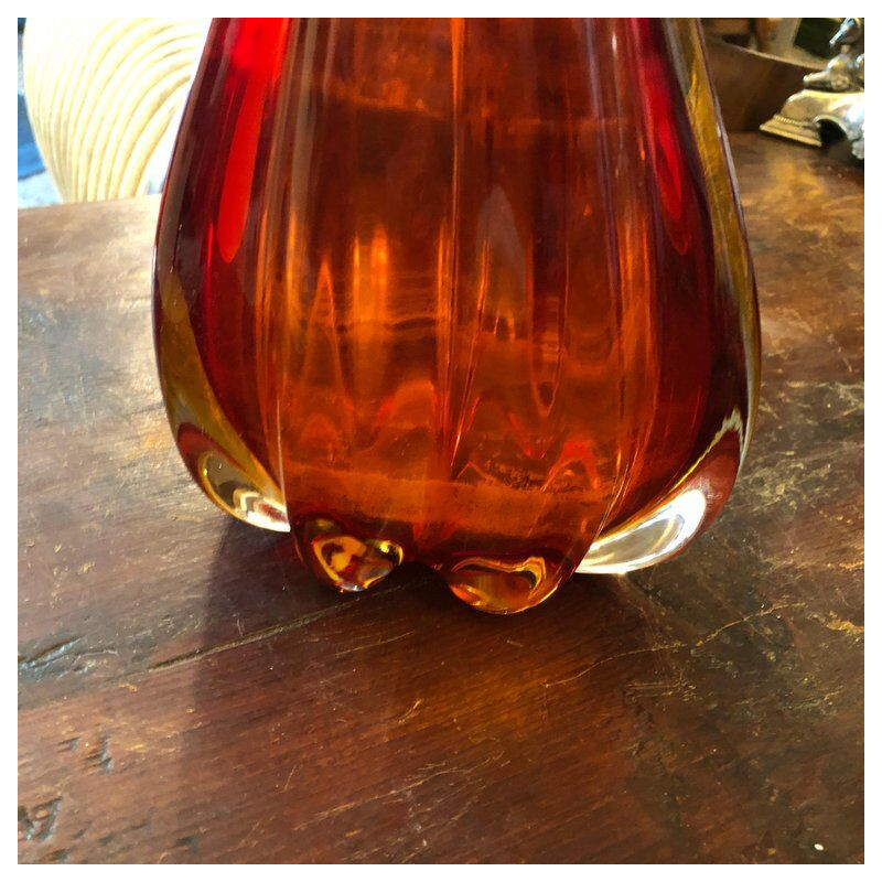 Vaso vintage in vetro rosso di Murano 1960