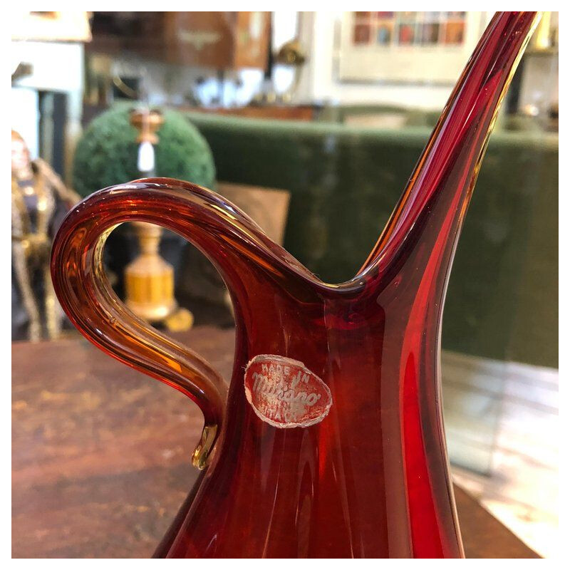 Vaso vintage in vetro rosso di Murano 1960