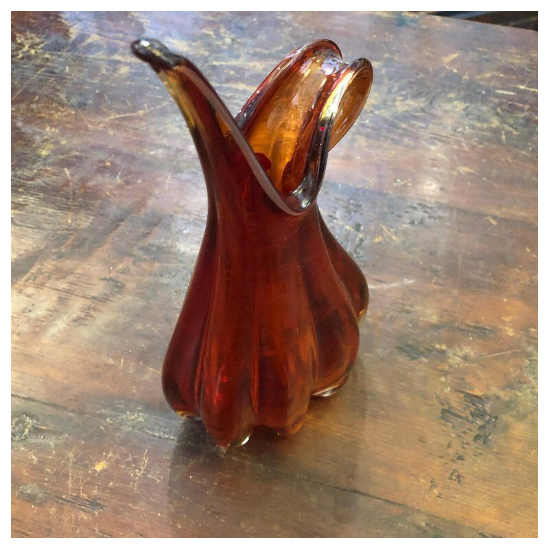 Vase vintage italien rouge en verre de Murano 1960