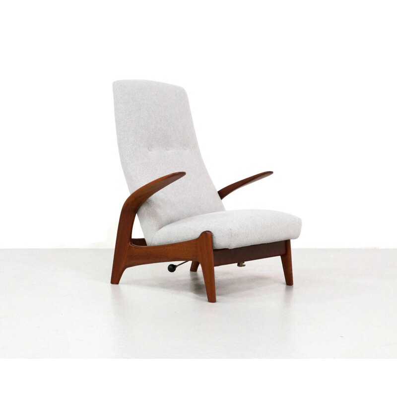 Paire de fauteuils vintage pour Gimson & Slater en tissu gris et teck