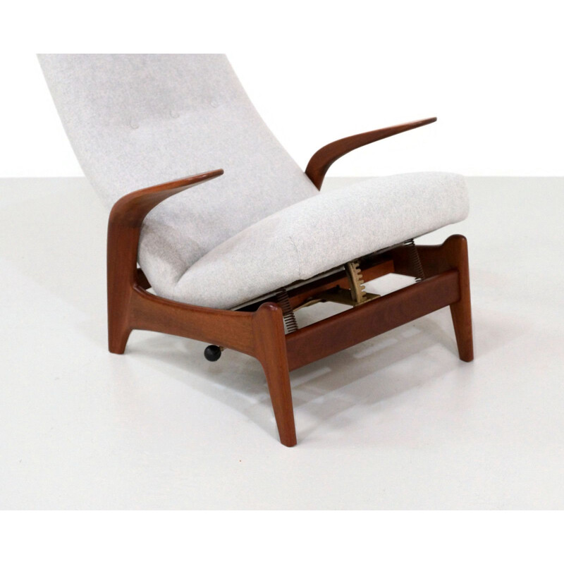 Paire de fauteuils vintage pour Gimson & Slater en tissu gris et teck