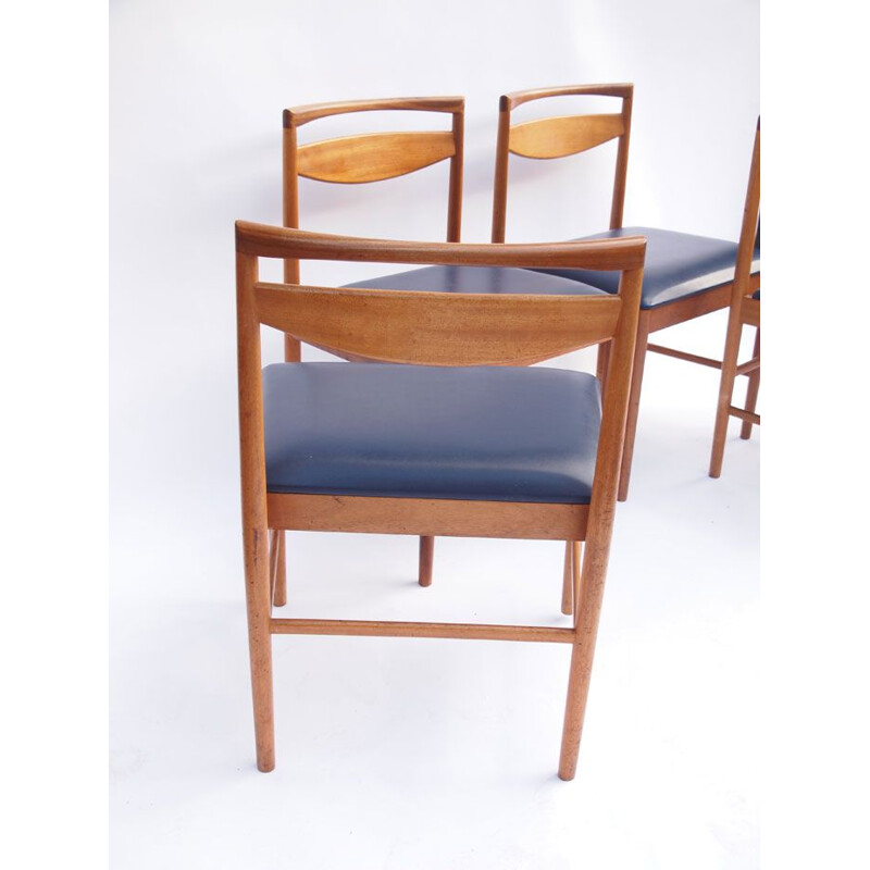 Set of 4 vintage chairs in teak and blue leatherette 1960