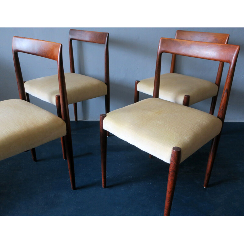 Set of 4 vintage chairs in rosewood and beige fabric 1960