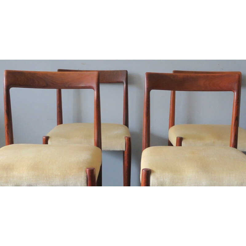 Ensemble de 4 chaises vintage en palissandre et tissu beige 1960