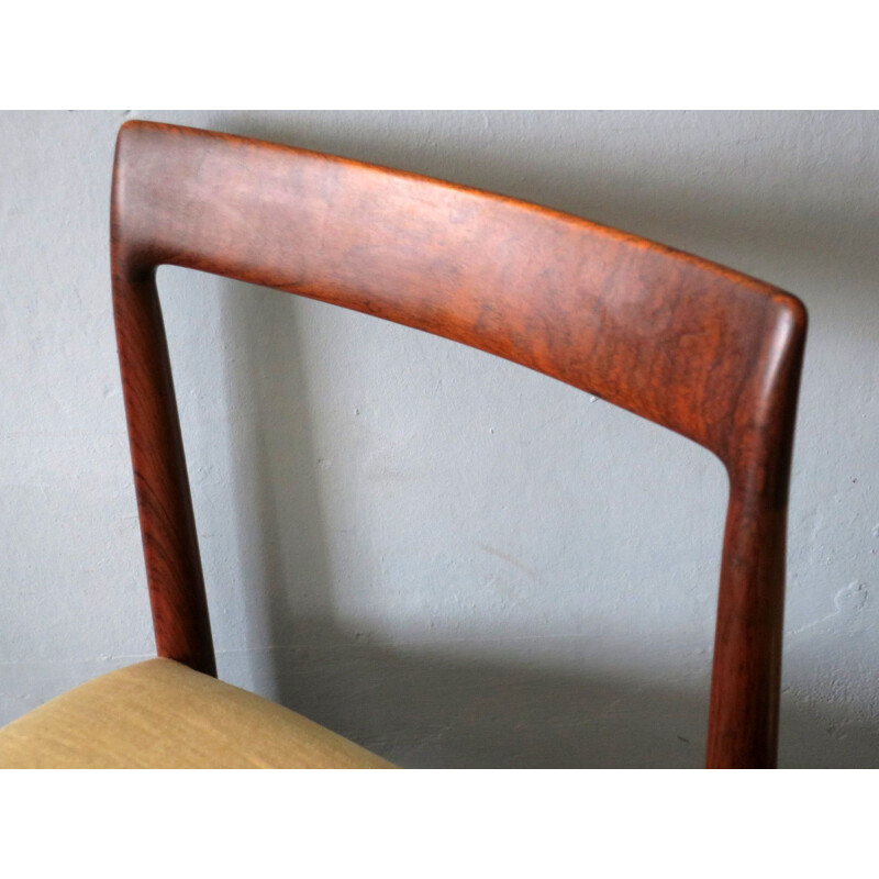 Set of 4 vintage chairs in rosewood and beige fabric 1960