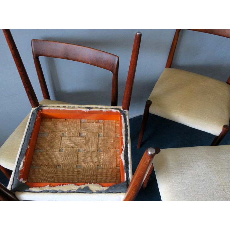 Set of 4 vintage chairs in rosewood and beige fabric 1960