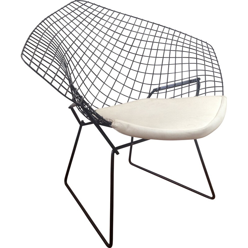 Diamant armchair in metal and white leatherette, Harry BERTOIA - 1950s