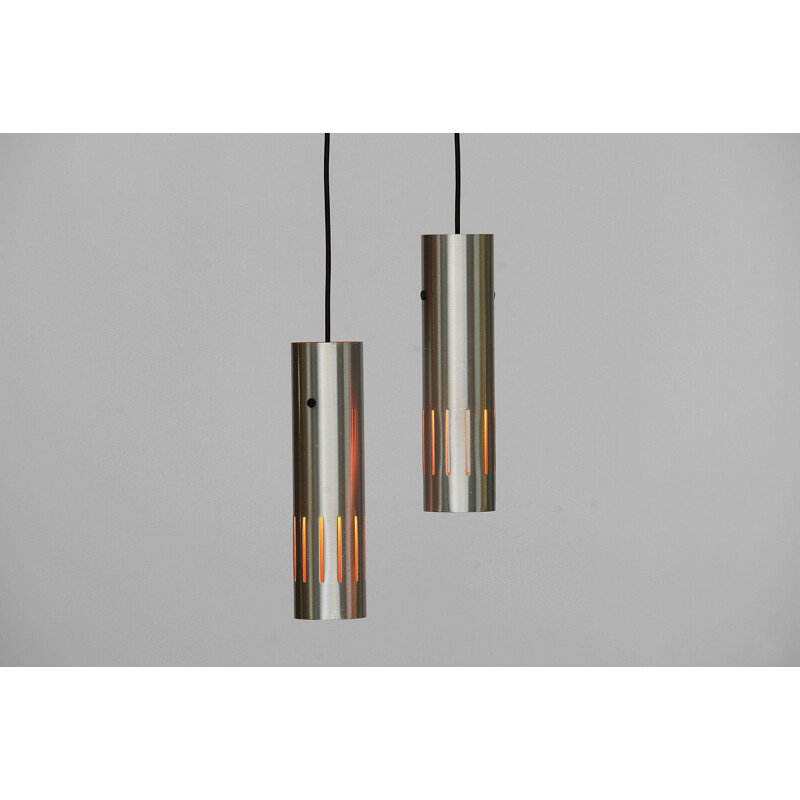 Pair of pendant lights in aluminum by Jo Hammerborg