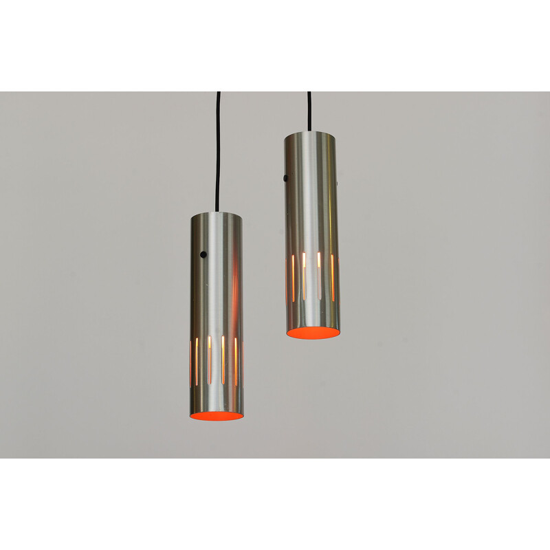 Pair of pendant lights in aluminum by Jo Hammerborg