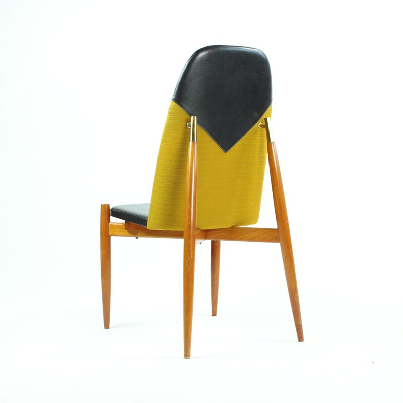 Set of 4 vintage chairs in teak and yellow fabric 1970
