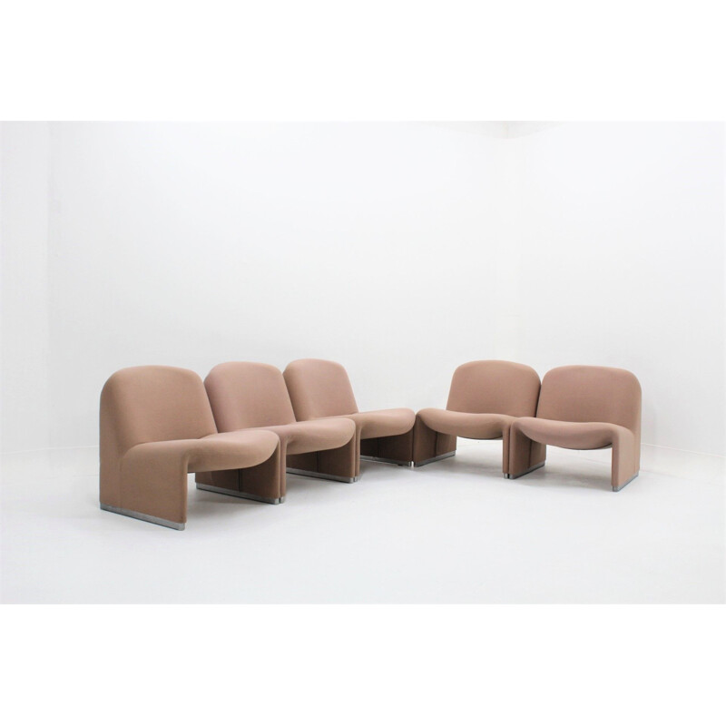 Set of 5 vintage Alky armchairs for Castelli in beige fabric and aluminium