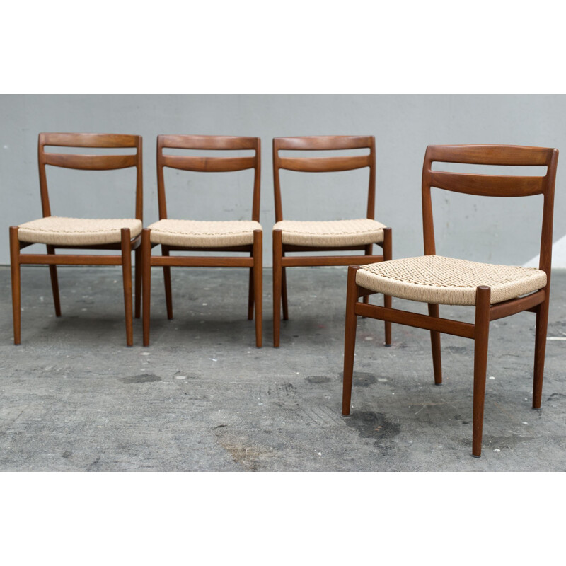 Set of 4 vintage chairs for Nesjestranda in teak and rope