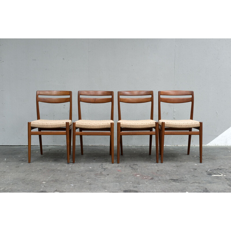 Set of 4 vintage chairs for Nesjestranda in teak and rope