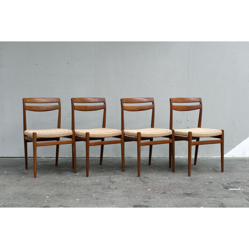 Set of 4 vintage chairs for Nesjestranda in teak and rope