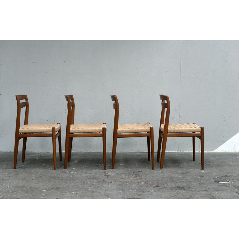 Set of 4 vintage chairs for Nesjestranda in teak and rope