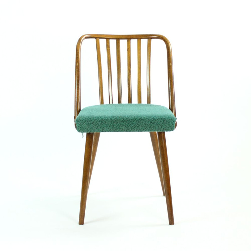 Set of 4 vintage chairs for Interior Praha in benchwood and green fabric