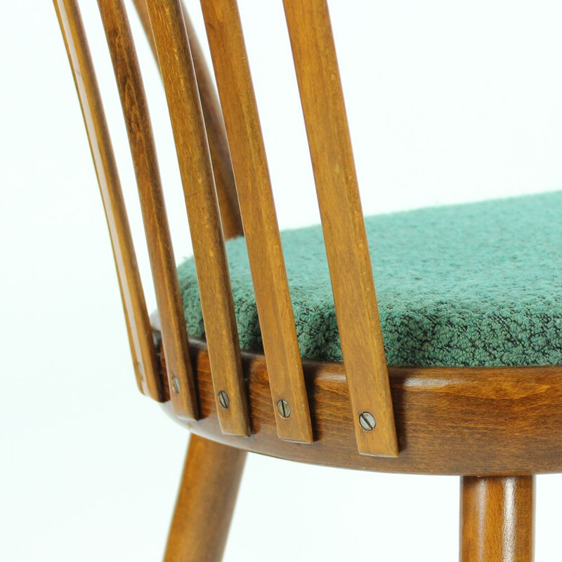 Set of 4 vintage chairs for Interior Praha in benchwood and green fabric